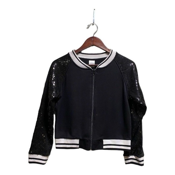 Double Platinum Sequin Varsity Jacket Black Small Dancewear Hip hop - Picture 1 of 4